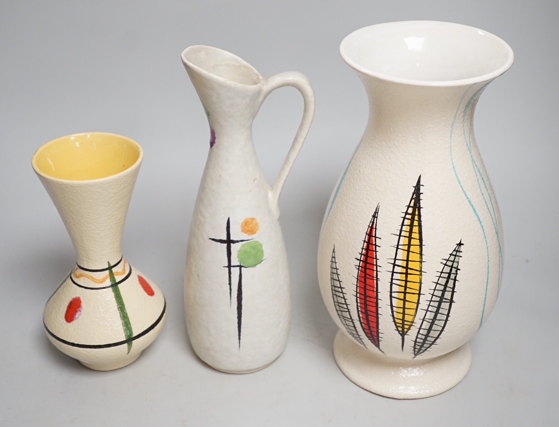 Two West German pottery vases and a jug, circa 1940’s-50’s